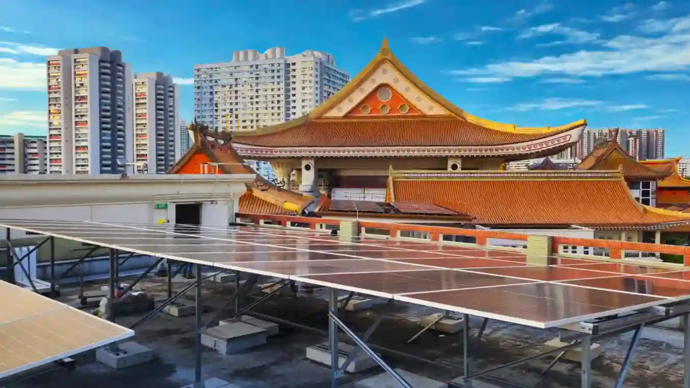 Kong Meng San Phor Kark See Temple rooftop solar across six buildings Singapore